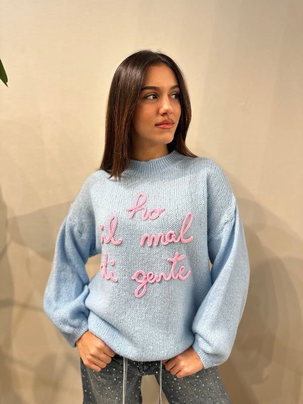 Maglione “ho il mal di gente” azzurro