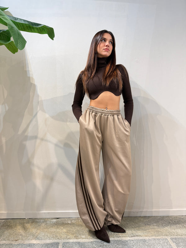 Pantalone balloon bande marrone