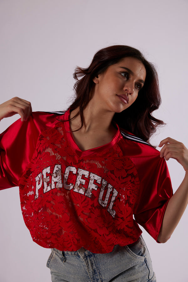 T-shirt Peaceful pizzo rossa