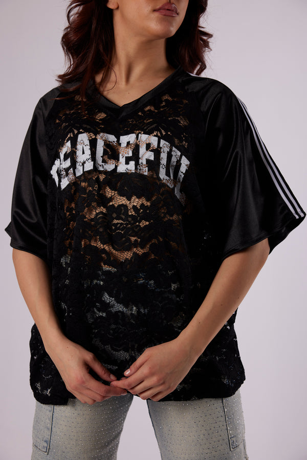 T-shirt Peaceful pizzo nera